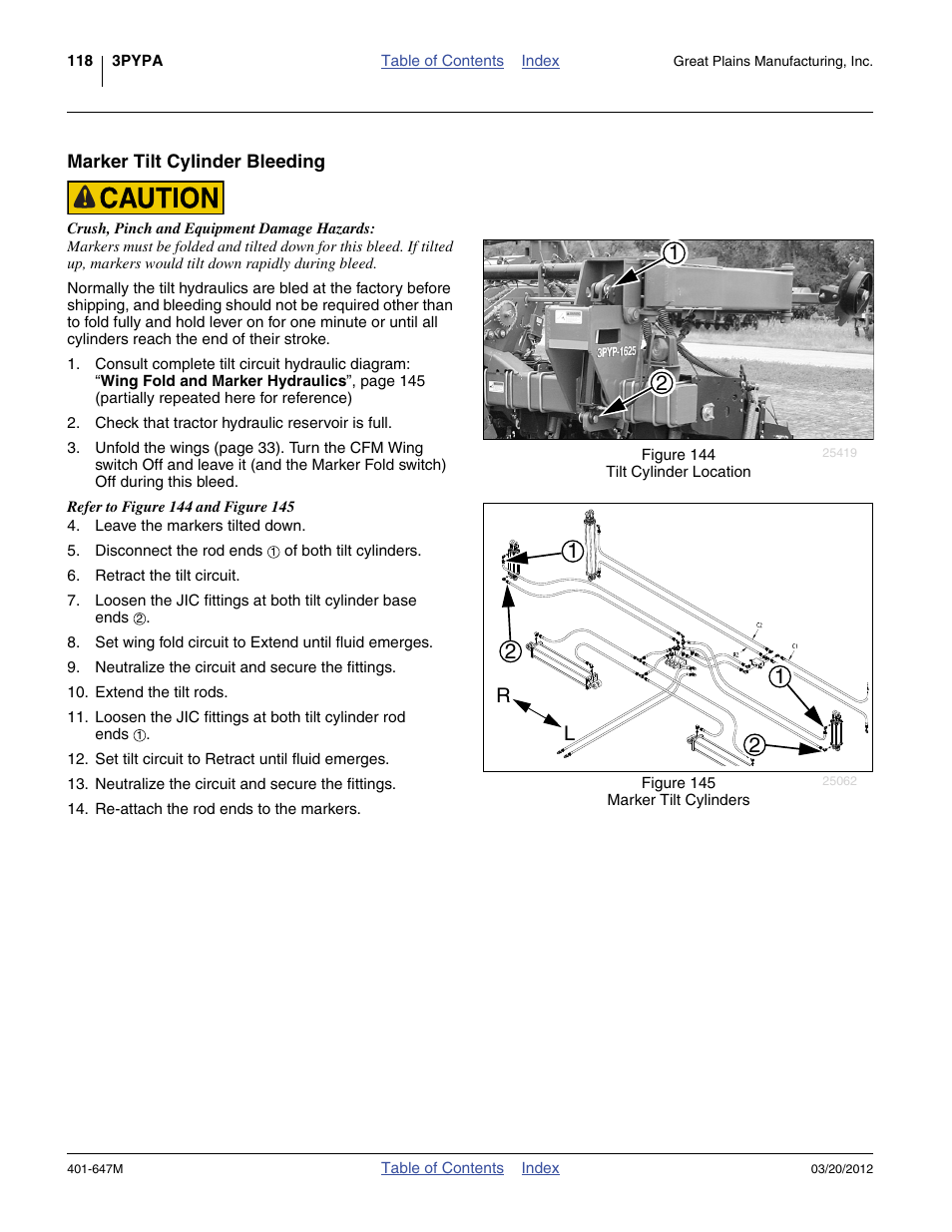 Marker tilt cylinder bleeding | Great Plains 3PYPA Operator Manual User Manual | Page 122 / 188