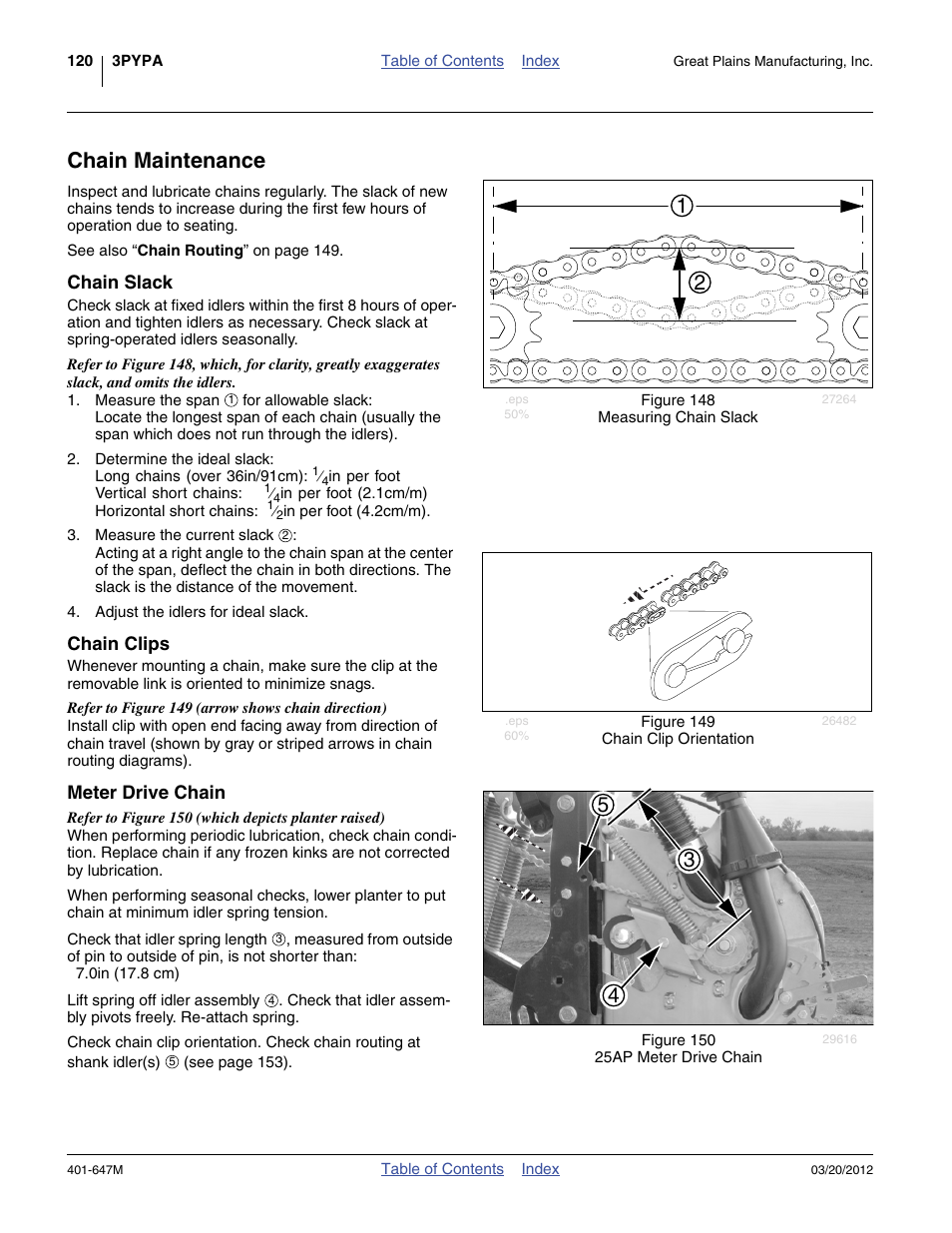 Chain maintenance, Chain slack, Chain clips | Meter drive chain | Great Plains 3PYPA Operator Manual User Manual | Page 124 / 188