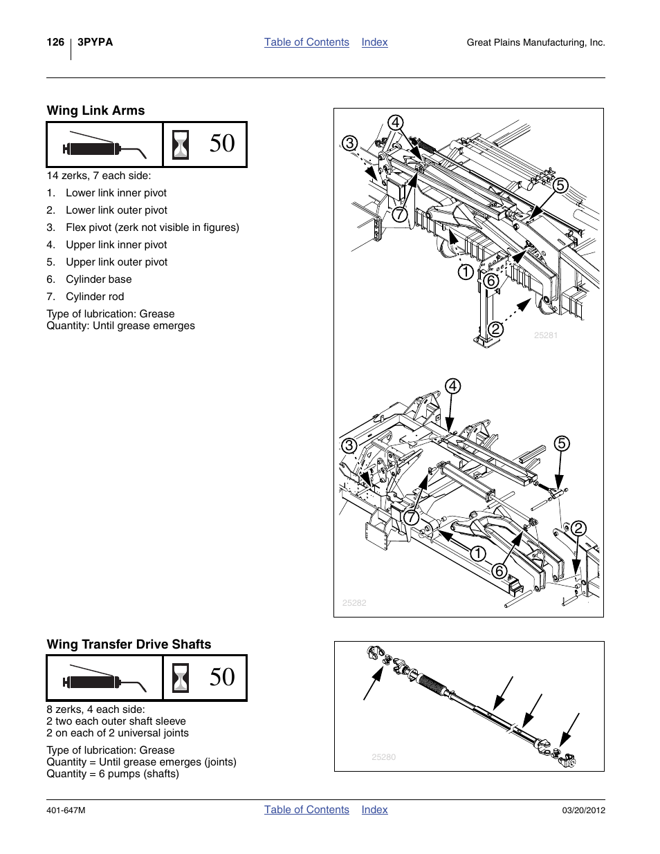 Wing link arms, Wing transfer drive shafts | Great Plains 3PYPA Operator Manual User Manual | Page 130 / 188