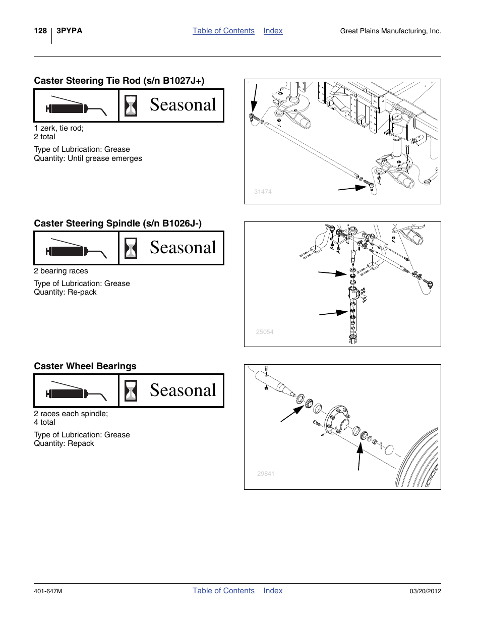 Caster steering tie rod (s/n b1027j+), Caster steering spindle (s/n b1026j-), Caster wheel bearings | Seasonal | Great Plains 3PYPA Operator Manual User Manual | Page 132 / 188