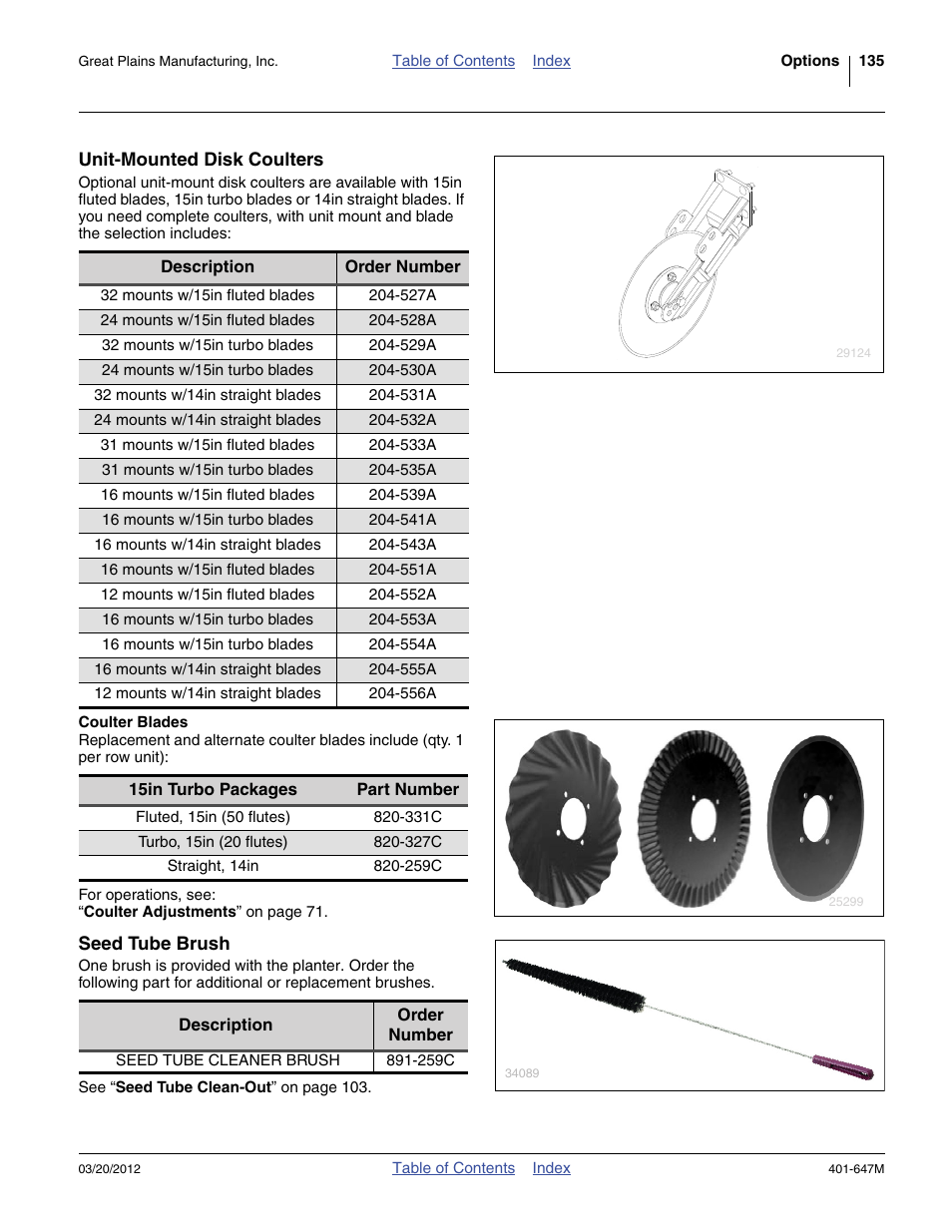 Unit-mounted disk coulters, Coulter blades, Seed tube brush | Great Plains 3PYPA Operator Manual User Manual | Page 139 / 188