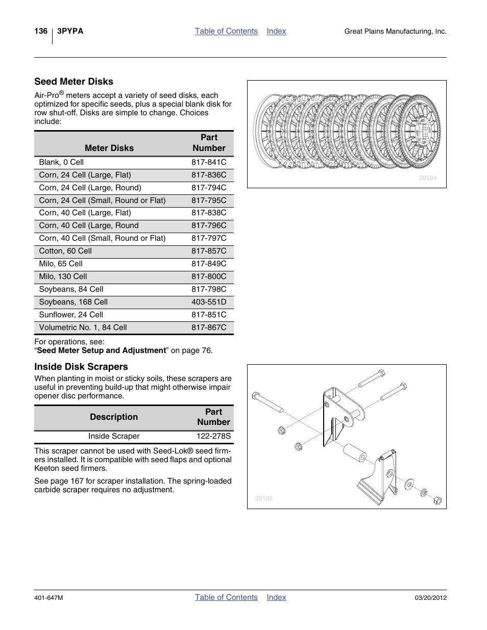 Seed meter disks, Inside disk scrapers | Great Plains 3PYPA Operator Manual User Manual | Page 140 / 188