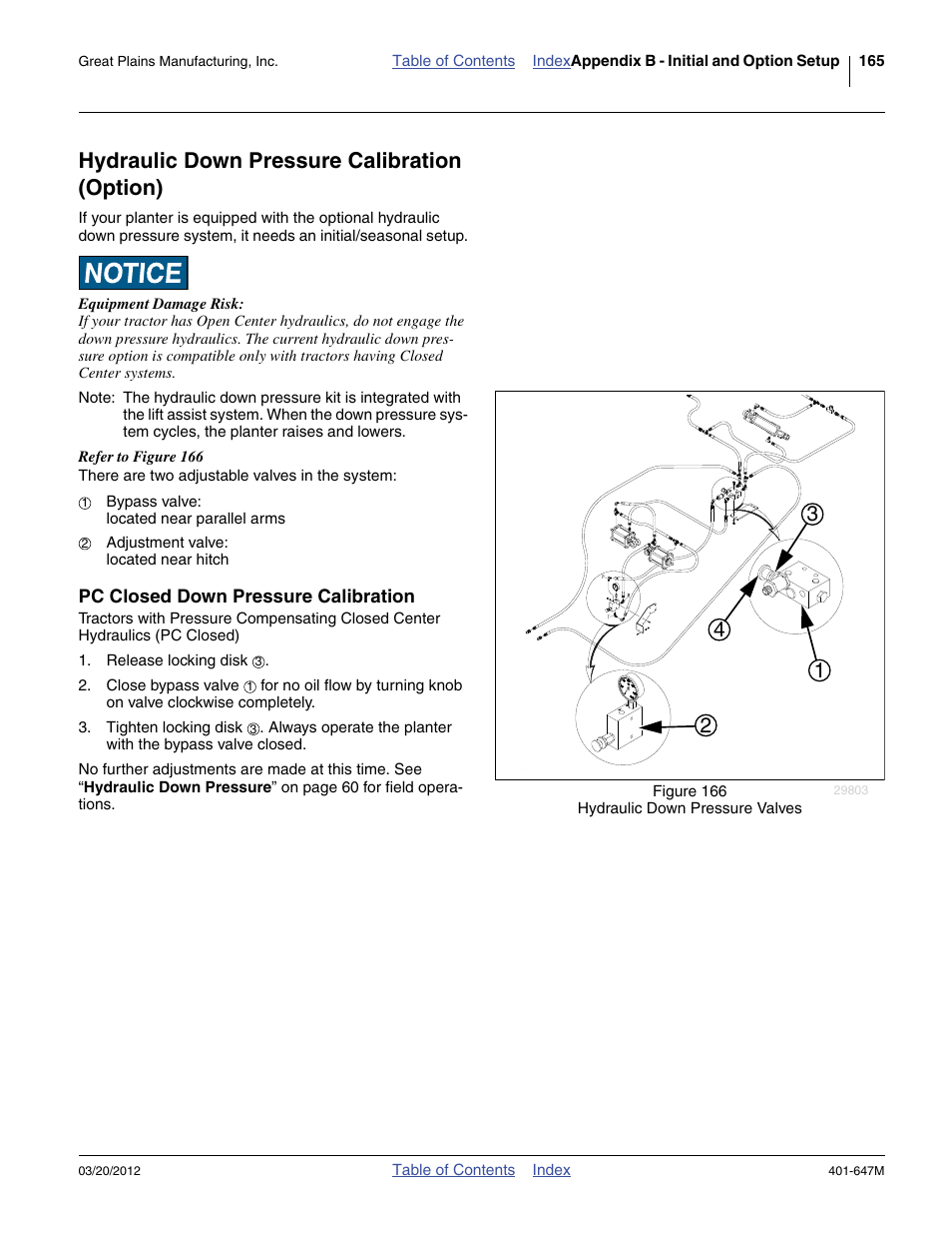 Hydraulic down pressure calibration (option), Pc closed down pressure calibration | Great Plains 3PYPA Operator Manual User Manual | Page 169 / 188