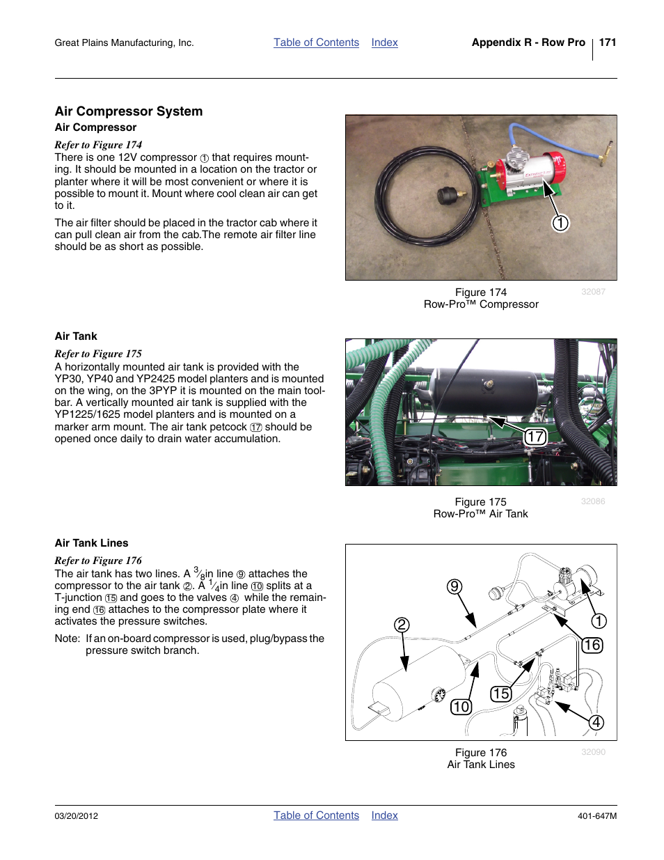 Air compressor system, Air compressor, Air tank | Great Plains 3PYPA Operator Manual User Manual | Page 175 / 188