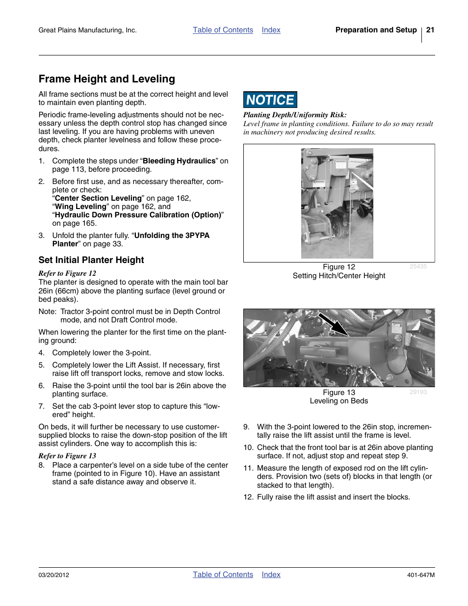 Frame height and leveling, Set initial planter height | Great Plains 3PYPA Operator Manual User Manual | Page 25 / 188