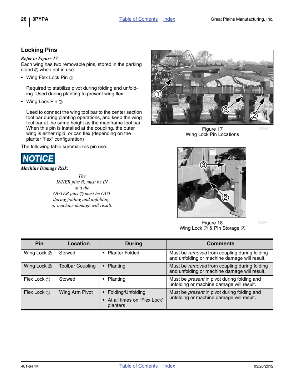 Locking pins | Great Plains 3PYPA Operator Manual User Manual | Page 30 / 188