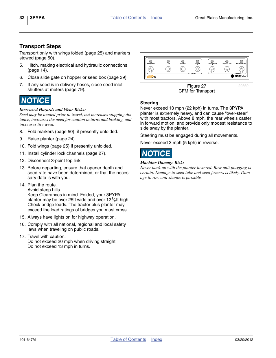 Transport steps, Steering | Great Plains 3PYPA Operator Manual User Manual | Page 36 / 188