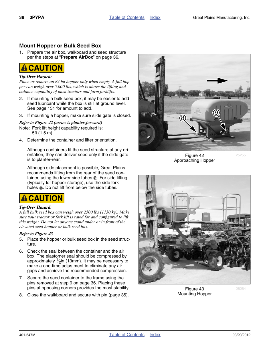 Mount hopper or bulk seed box | Great Plains 3PYPA Operator Manual User Manual | Page 42 / 188