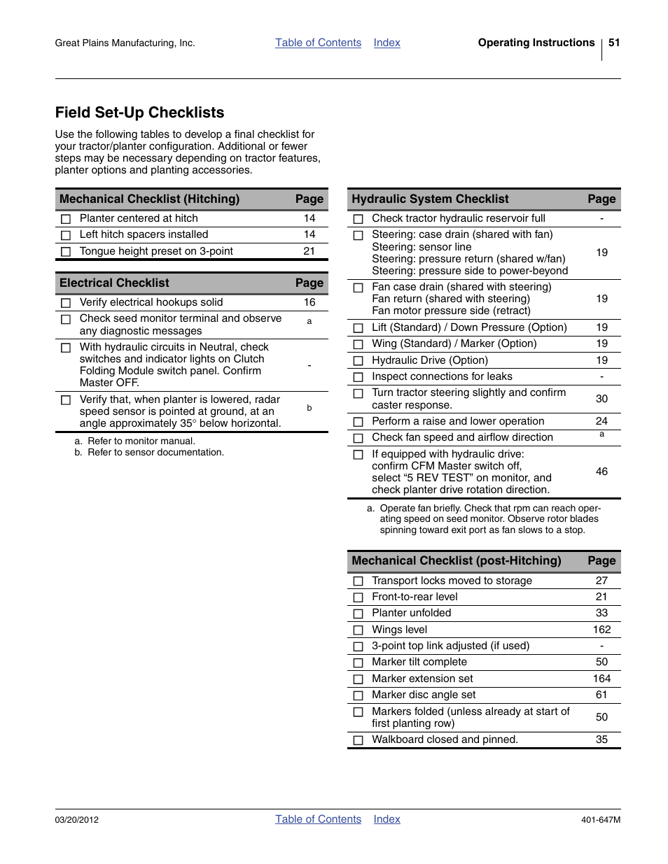 Field set-up checklists | Great Plains 3PYPA Operator Manual User Manual | Page 55 / 188