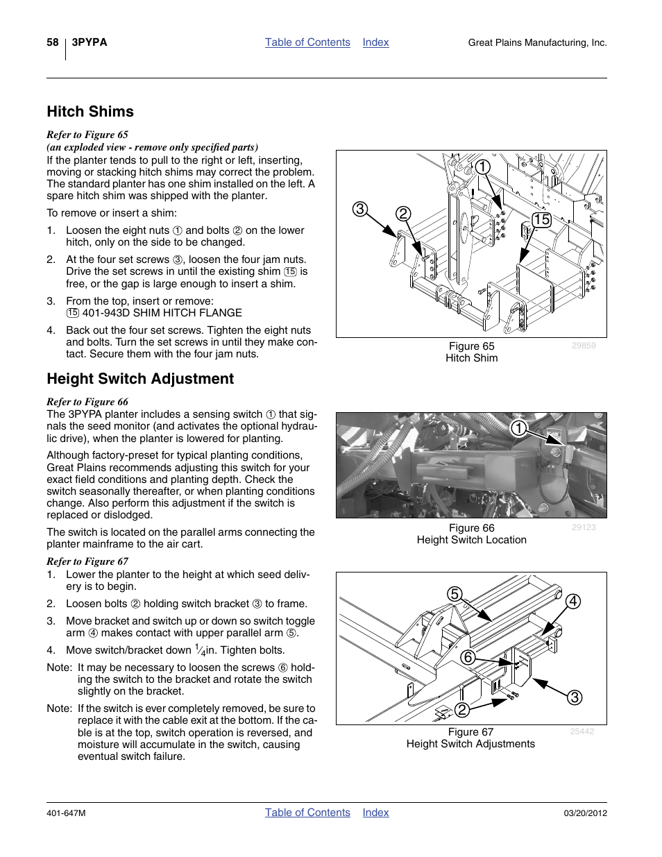 Hitch shims, Height switch adjustment, Hitch shims height switch adjustment | Great Plains 3PYPA Operator Manual User Manual | Page 62 / 188
