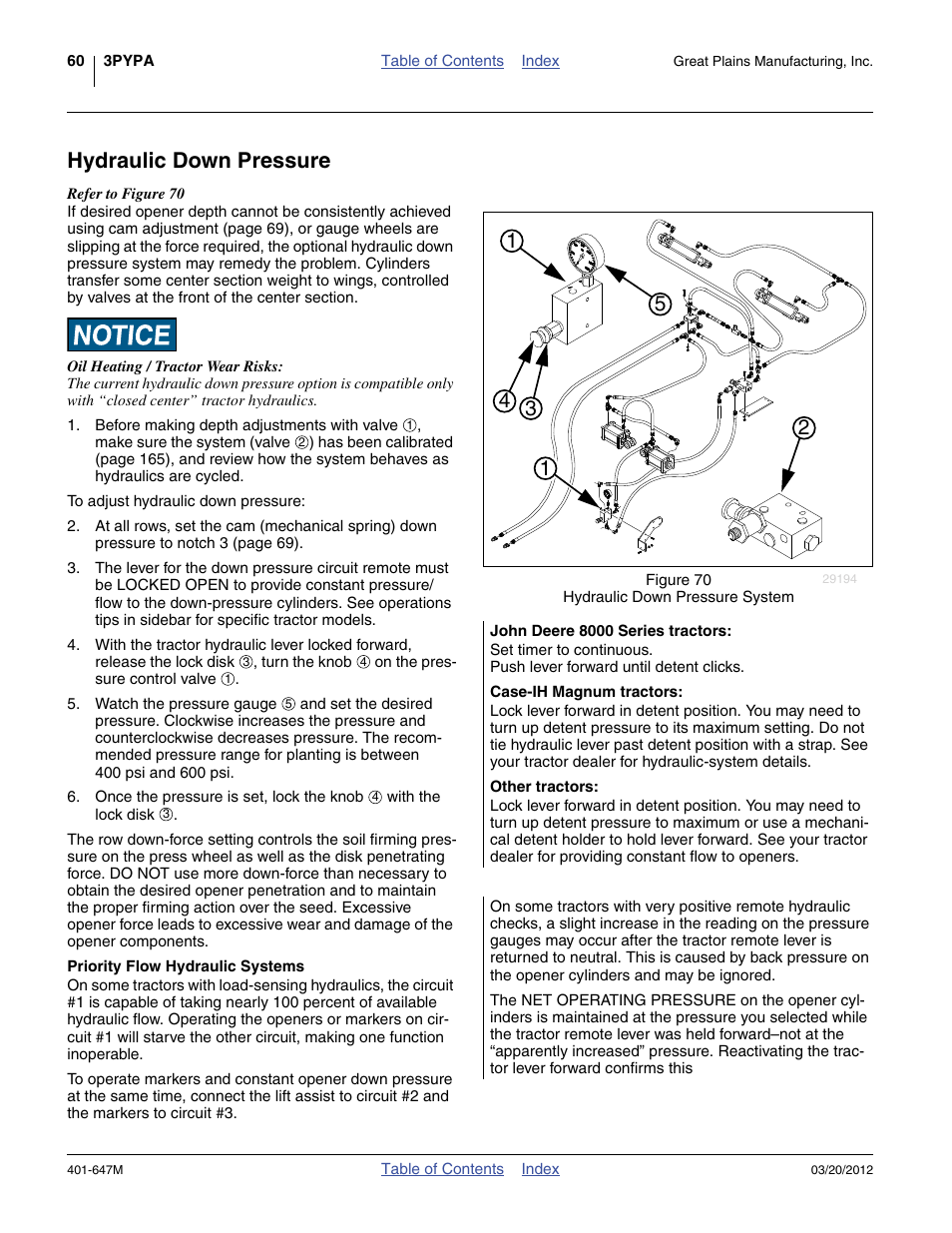Hydraulic down pressure, Priority flow hydraulic systems | Great Plains 3PYPA Operator Manual User Manual | Page 64 / 188
