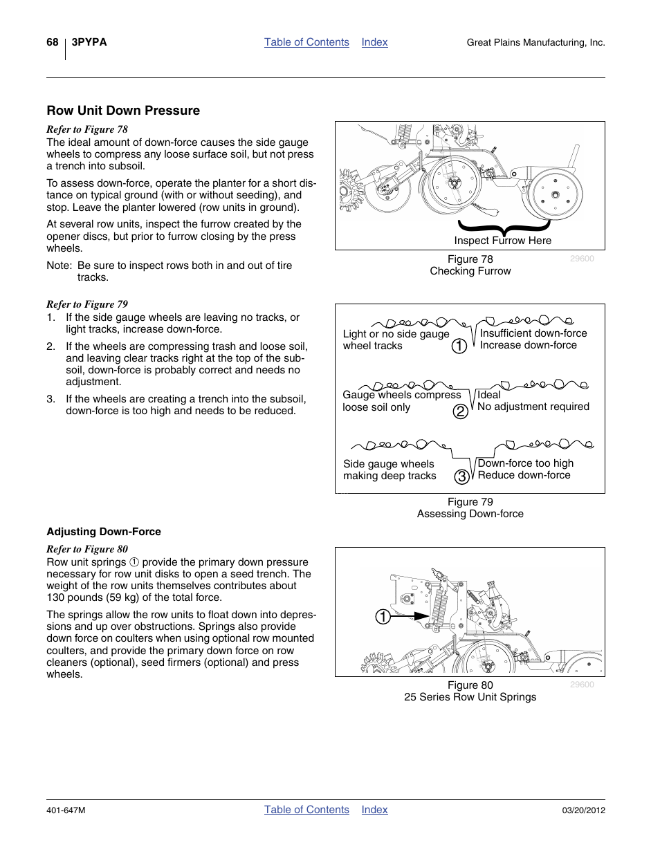 Row unit down pressure, Adjusting down-force | Great Plains 3PYPA Operator Manual User Manual | Page 72 / 188