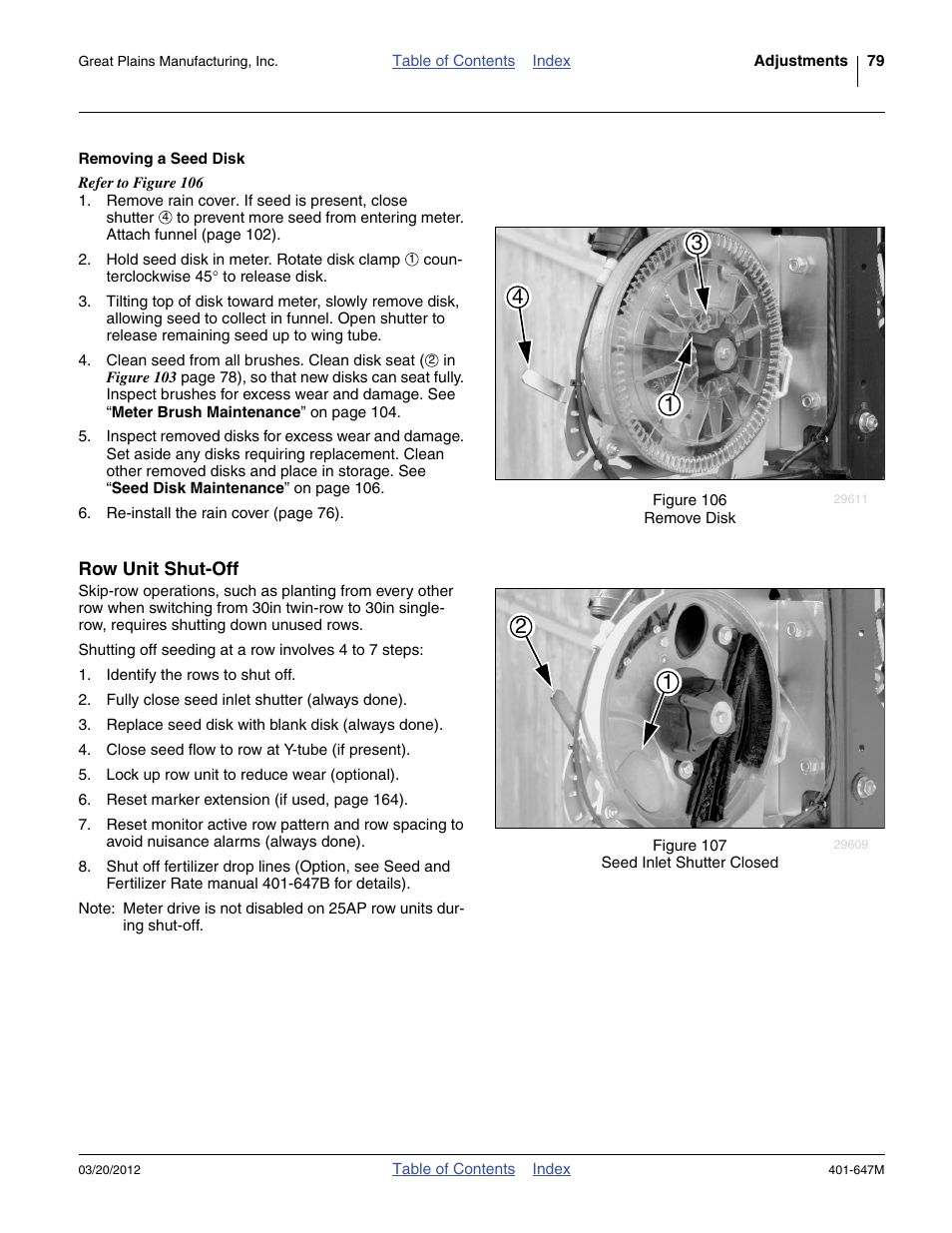 Removing a seed disk, Row unit shut-off | Great Plains 3PYPA Operator Manual User Manual | Page 83 / 188