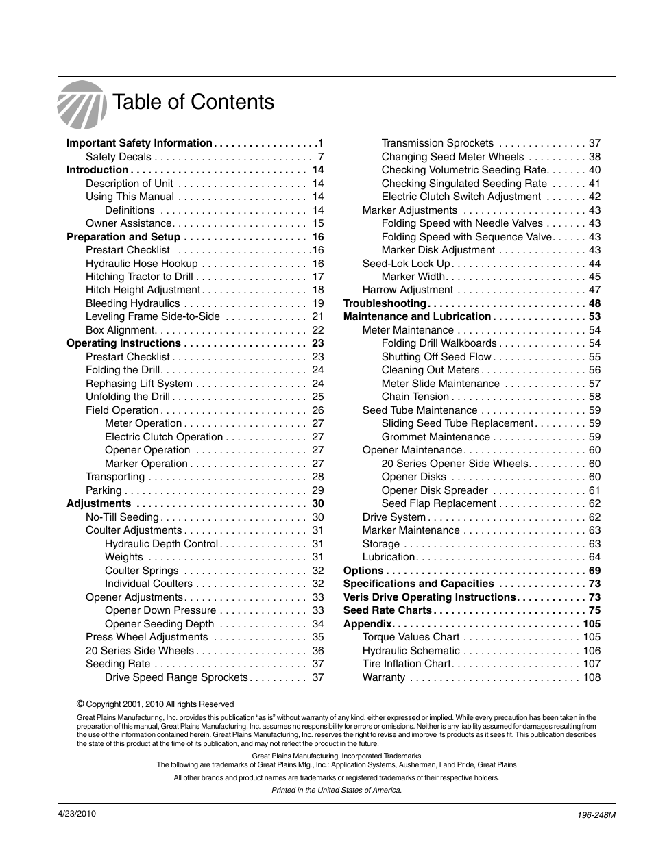 Great Plains 3N-3020P Operator Manual User Manual | Page 2 / 111