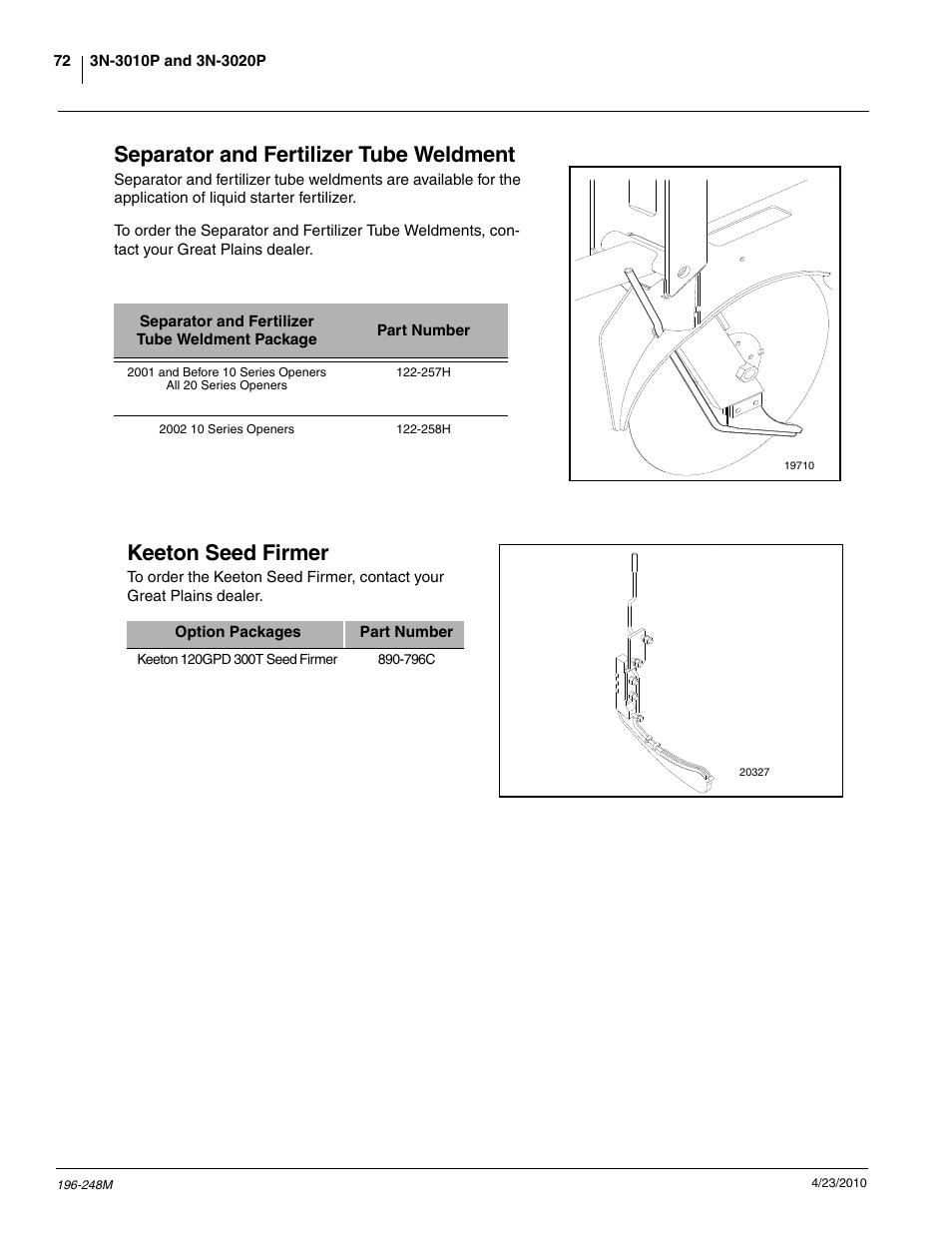 Separator and fertilizer tube weldment, Keeton seed firmer | Great Plains 3N-3020P Operator Manual User Manual | Page 74 / 111