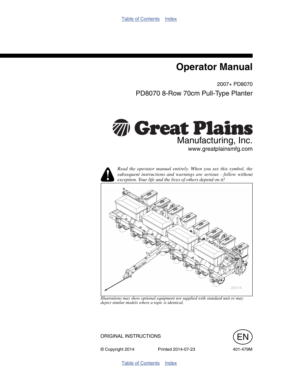 Great Plains PD8070 Operator Manual User Manual | 114 pages