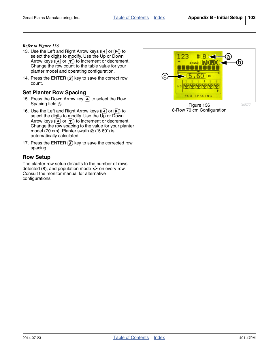 Set planter row spacing, Row setup, Set planter row spacing row setup | Ab c | Great Plains PD8070 Operator Manual User Manual | Page 107 / 114