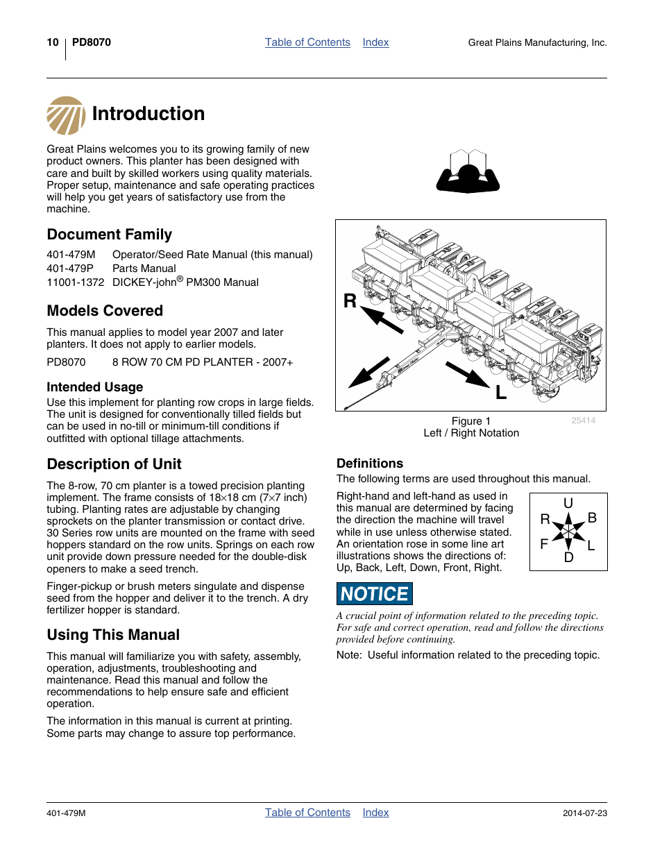 Introduction, Document family, Models covered | Intended usage, Description of unit, Using this manual, Definitions, Introduction document family models covered, Description of unit using this manual, Document family models covered | Great Plains PD8070 Operator Manual User Manual | Page 14 / 114