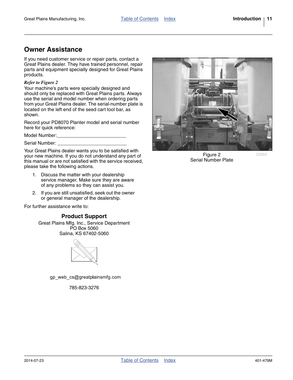 Owner assistance, Product support | Great Plains PD8070 Operator Manual User Manual | Page 15 / 114