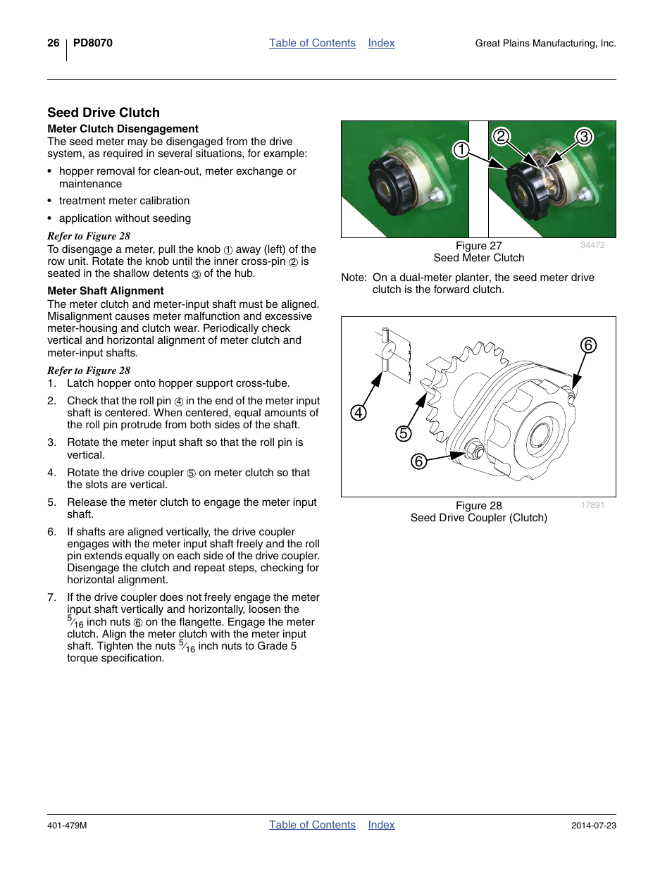 Seed drive clutch, Meter clutch disengagement, Meter shaft alignment | Meter clutch disengagement meter shaft alignment | Great Plains PD8070 Operator Manual User Manual | Page 30 / 114