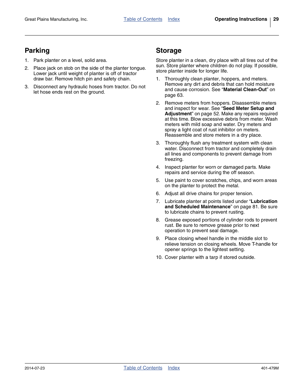 Parking, Storage, Parking storage | Great Plains PD8070 Operator Manual User Manual | Page 33 / 114