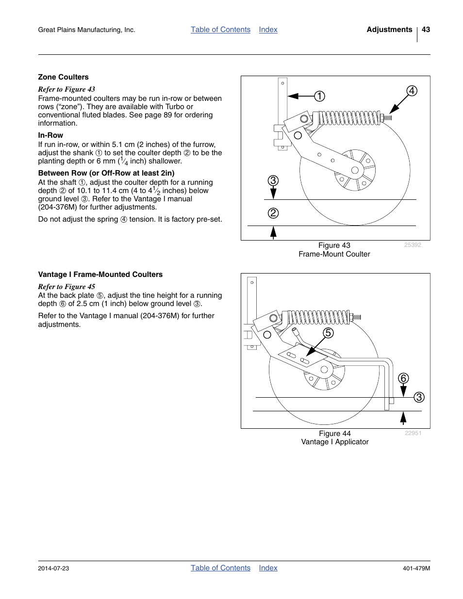 Zone coulters, In-row, Between row (or off-row at least 2in) | Vantage i frame-mounted coulters | Great Plains PD8070 Operator Manual User Manual | Page 47 / 114