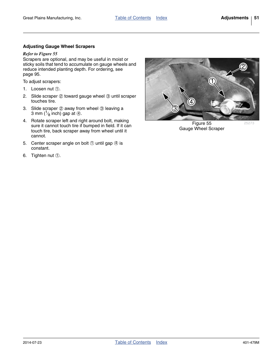 Adjusting gauge wheel scrapers | Great Plains PD8070 Operator Manual User Manual | Page 55 / 114