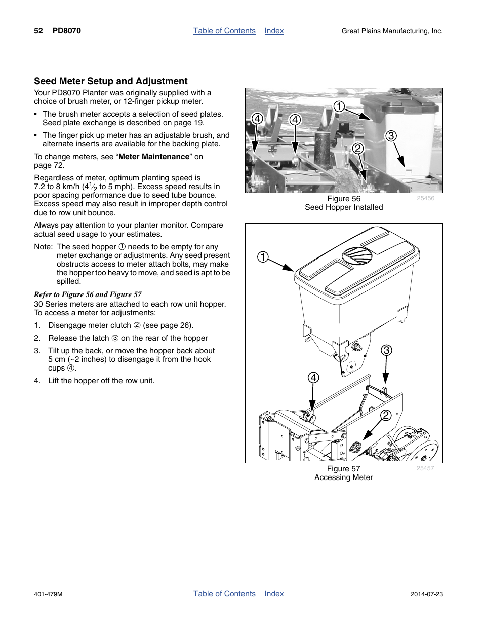 Seed meter setup and adjustment | Great Plains PD8070 Operator Manual User Manual | Page 56 / 114
