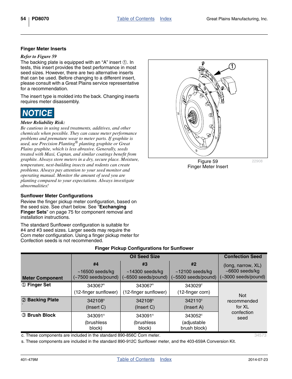 Finger meter inserts, Sunflower meter configurations | Great Plains PD8070 Operator Manual User Manual | Page 58 / 114