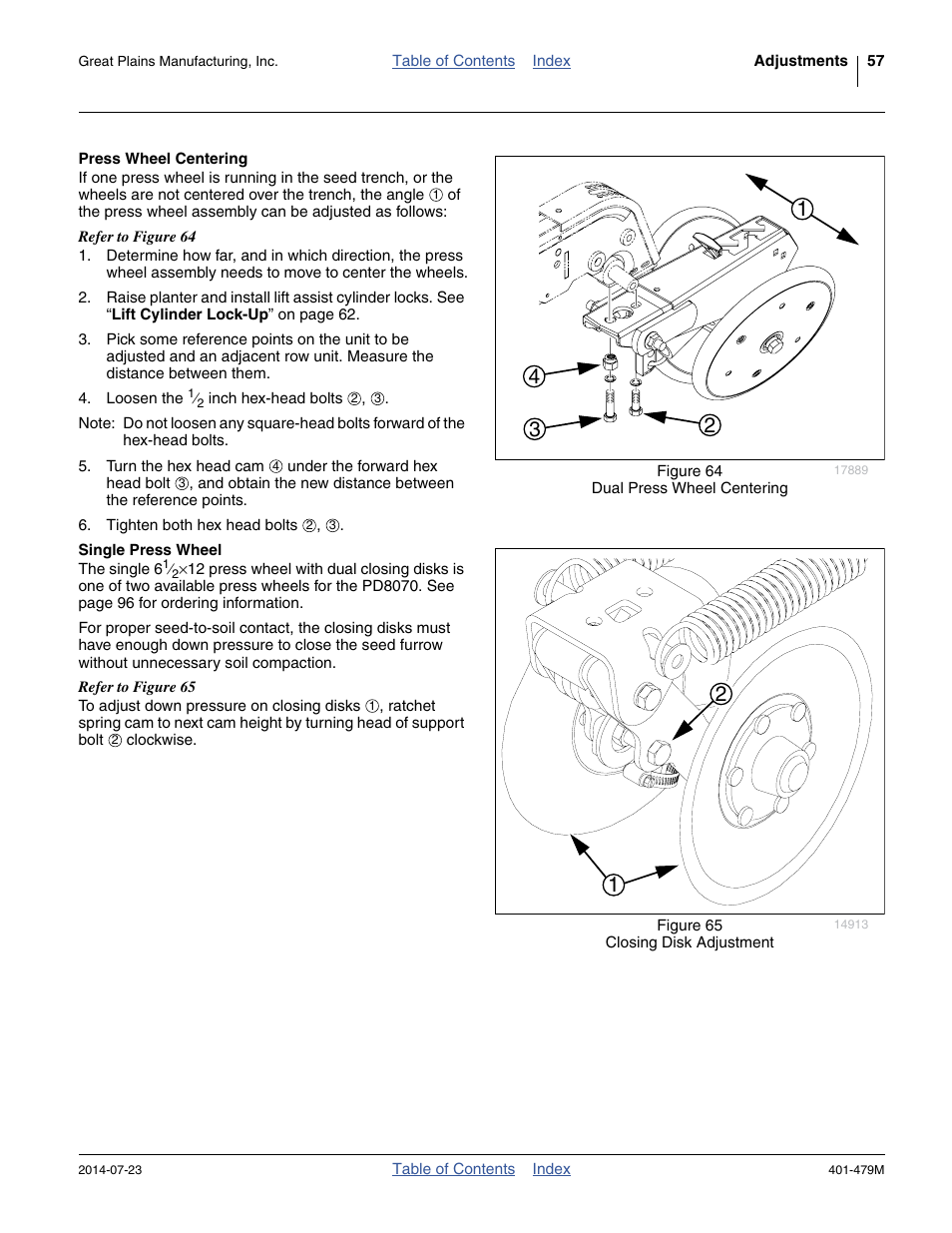 Press wheel centering, Single press wheel, Press wheel centering single press wheel | Great Plains PD8070 Operator Manual User Manual | Page 61 / 114