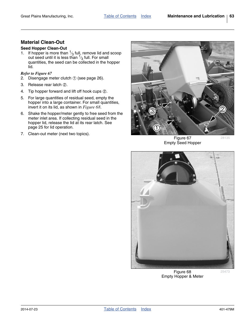 Material clean-out, Seed hopper clean-out | Great Plains PD8070 Operator Manual User Manual | Page 67 / 114