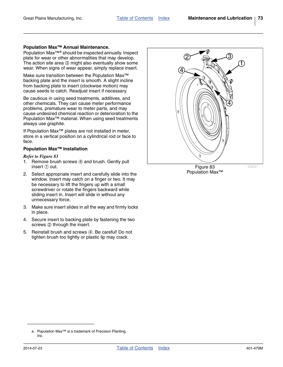 Population max™ annual maintenance, Population max™ installation | Great Plains PD8070 Operator Manual User Manual | Page 77 / 114