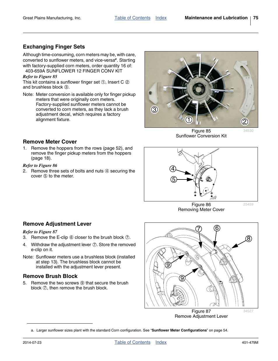 Exchanging finger sets, Remove meter cover, Remove adjustment lever | Remove brush block | Great Plains PD8070 Operator Manual User Manual | Page 79 / 114