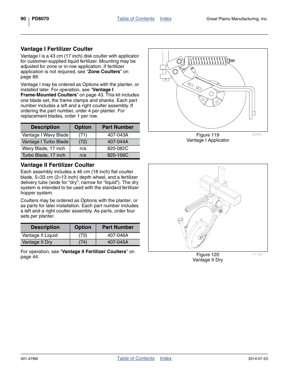 Vantage i fertilizer coulter, Vantage ii fertilizer coulter | Great Plains PD8070 Operator Manual User Manual | Page 94 / 114