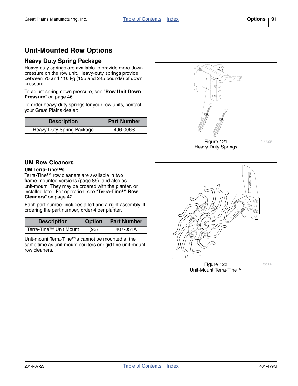 Unit-mounted row options, Heavy duty spring package, Um row cleaners | Um terra-tine™s | Great Plains PD8070 Operator Manual User Manual | Page 95 / 114