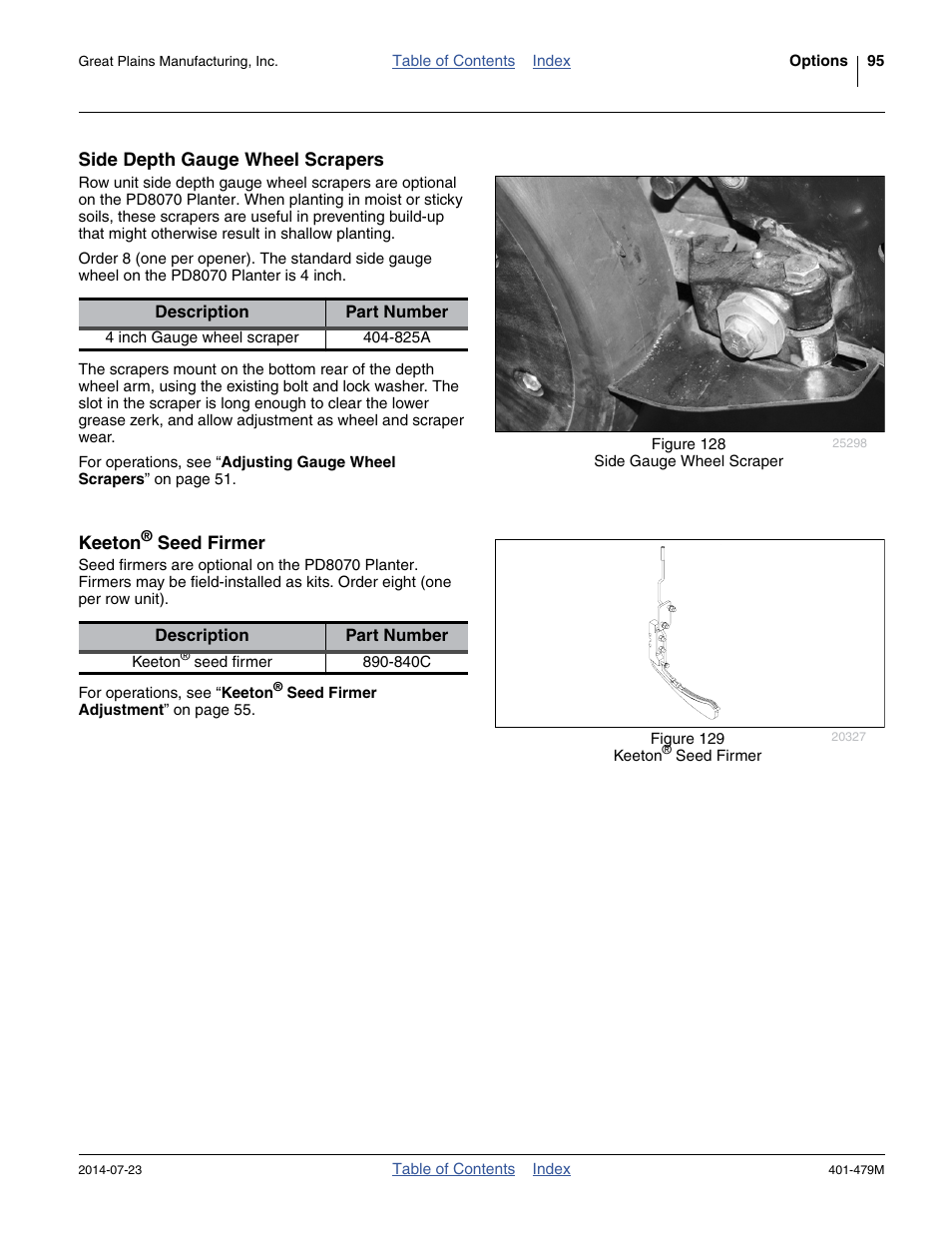 Side depth gauge wheel scrapers, Keeton® seed firmer | Great Plains PD8070 Operator Manual User Manual | Page 99 / 114