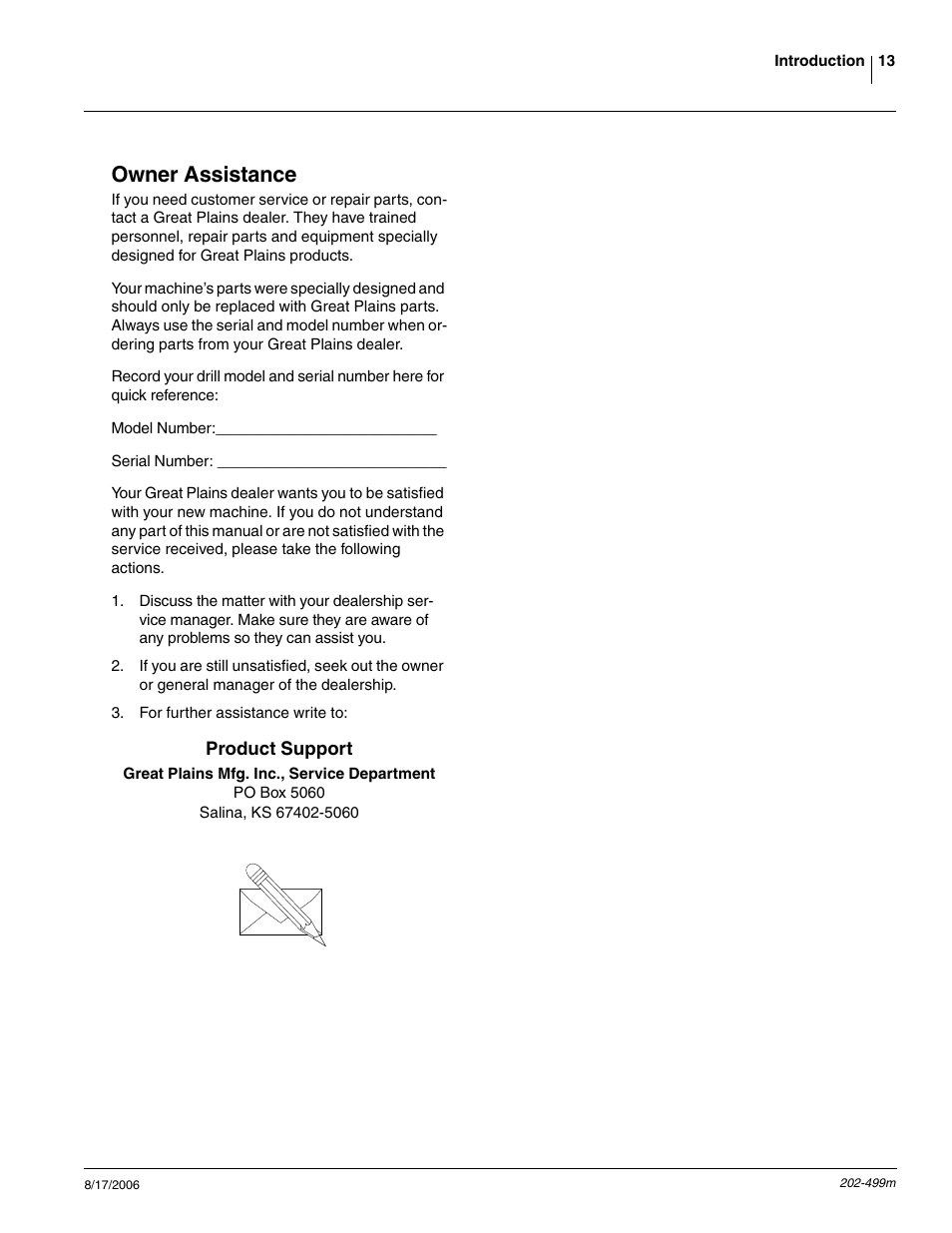 Owner assistance | Great Plains 2SNG30 Operator Manual User Manual | Page 15 / 40