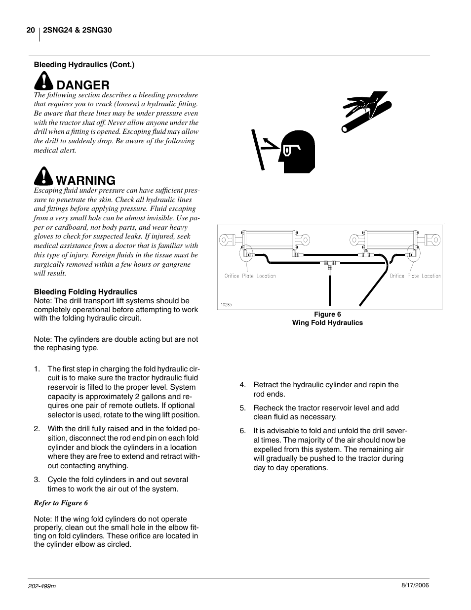 Bleeding folding hydraulics, Danger, Warning | Great Plains 2SNG30 Operator Manual User Manual | Page 22 / 40