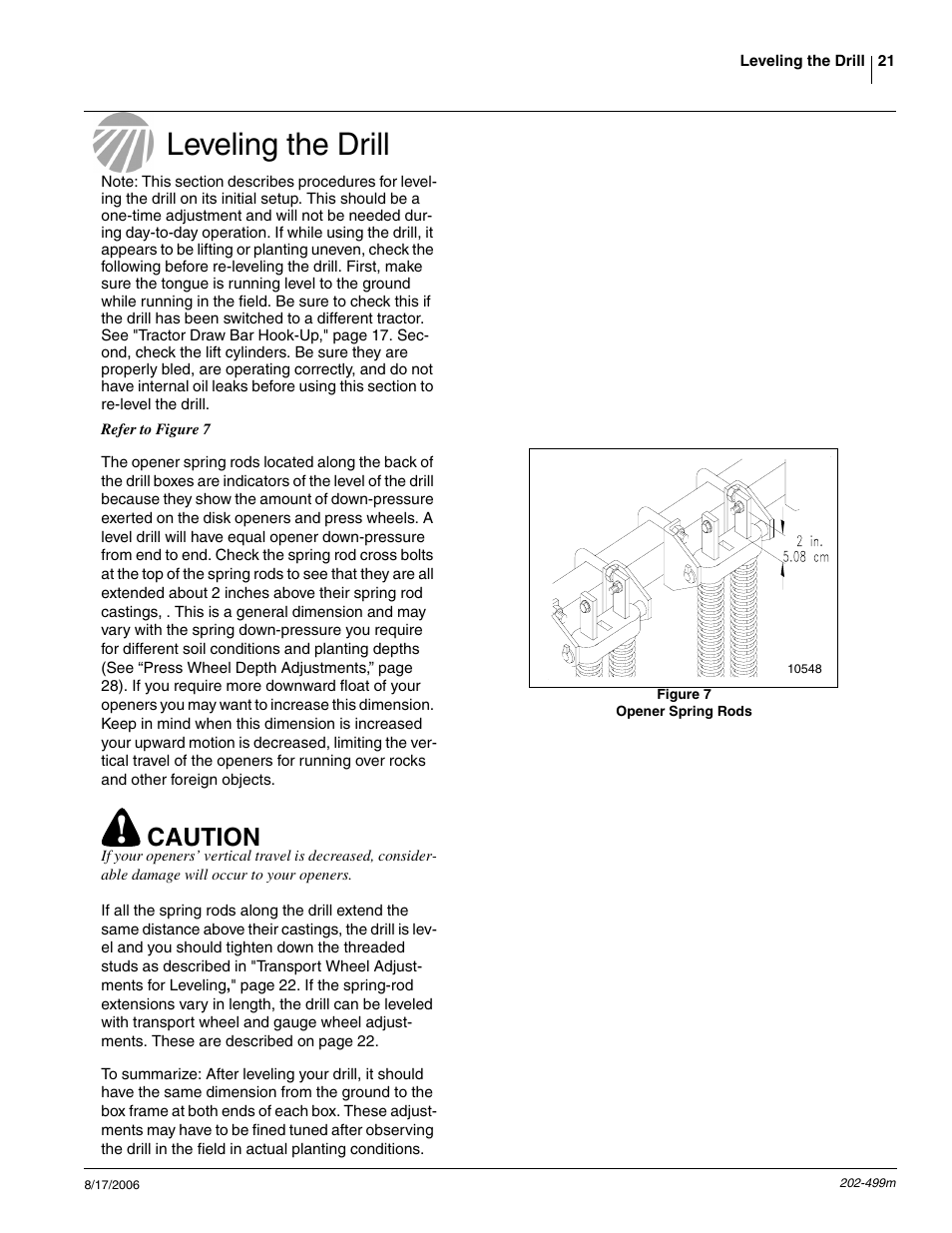 Leveling the drill, Caution | Great Plains 2SNG30 Operator Manual User Manual | Page 23 / 40