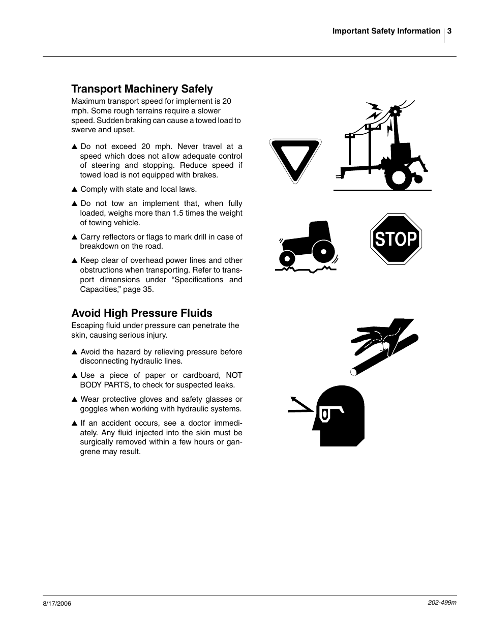 Transport machinery safely, Avoid high pressure fluids | Great Plains 2SNG30 Operator Manual User Manual | Page 5 / 40