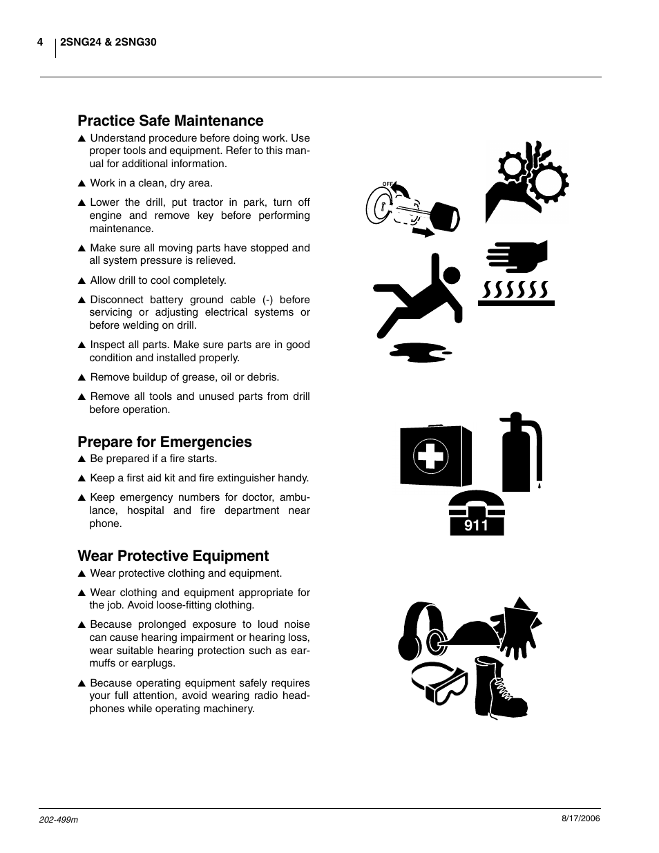 Practice safe maintenance, Prepare for emergencies, Wear protective equipment | Great Plains 2SNG30 Operator Manual User Manual | Page 6 / 40