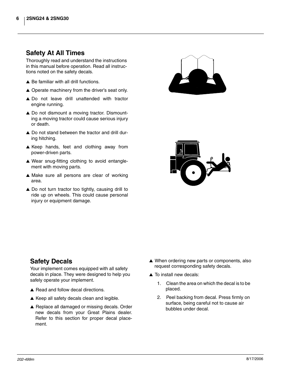 Safety decals, Safety at all times | Great Plains 2SNG30 Operator Manual User Manual | Page 8 / 40