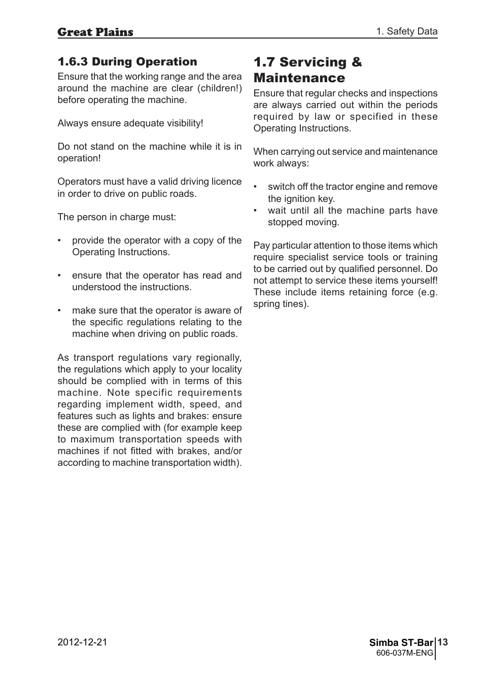 7 servicing & maintenance | Great Plains ST-Bar Operator Manual User Manual | Page 13 / 20