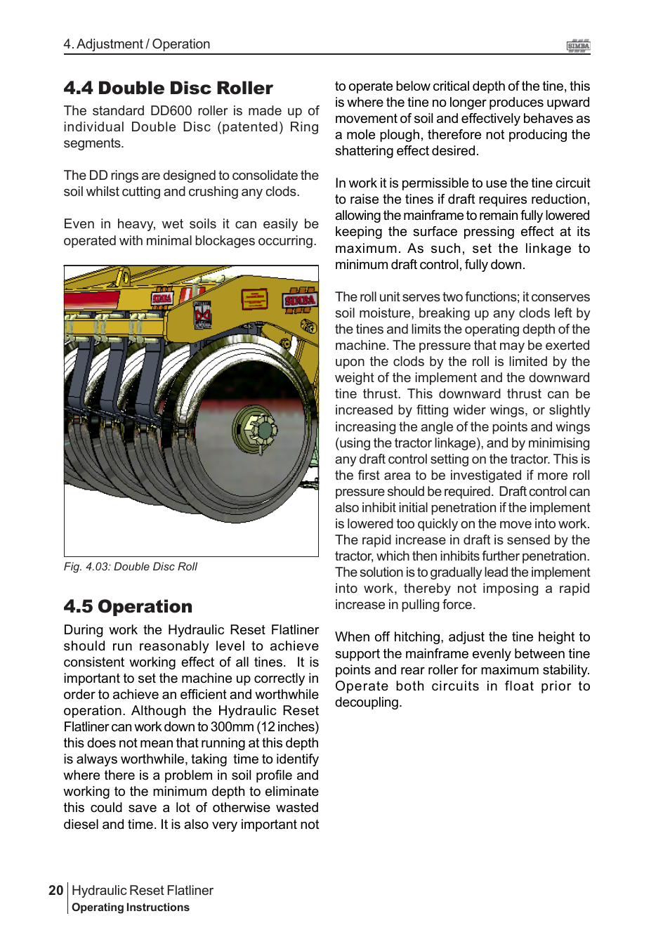 5 operation, 4 double disc roller | Great Plains P16229 Serial No 18007975 2009 User Manual | Page 20 / 30