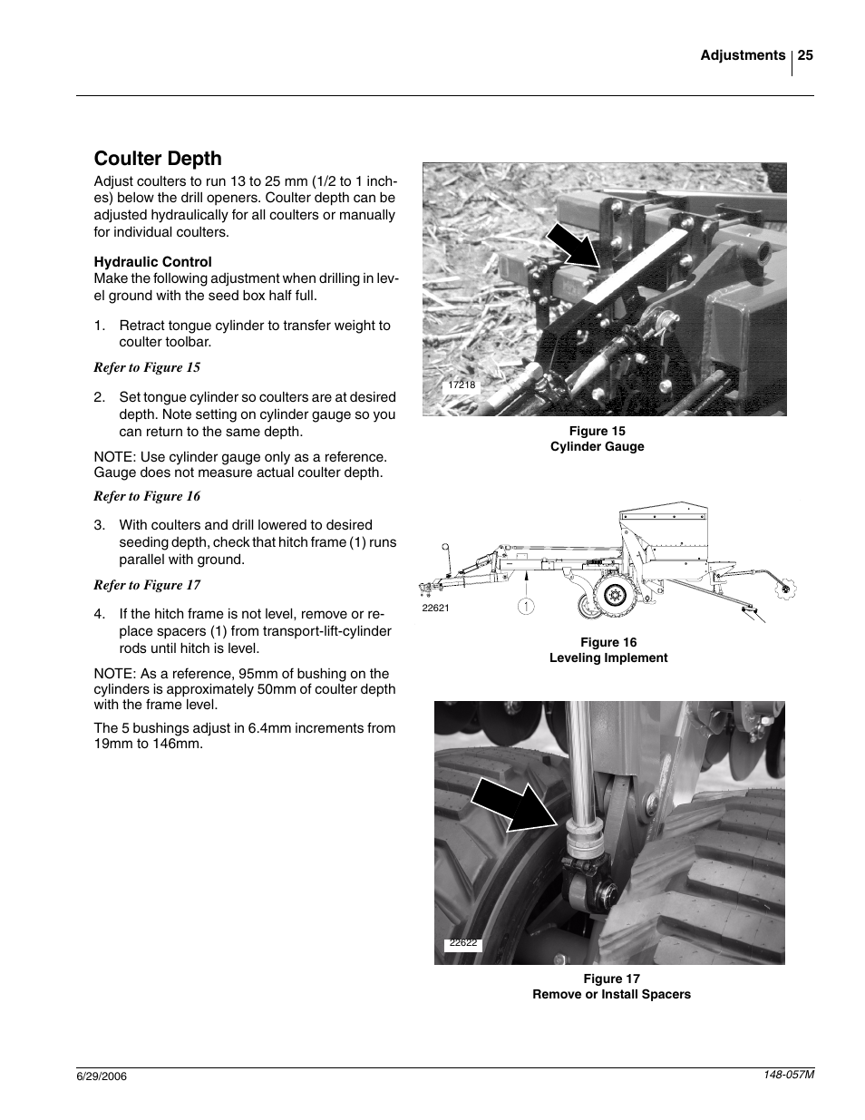 Coulter depth, Hydraulic control | Great Plains V-300F Operator Manual User Manual | Page 27 / 84