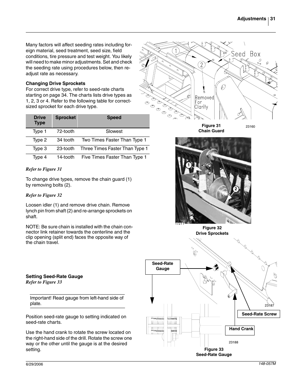 Changing drive sprockets, Setting seed-rate gauge | Great Plains V-300F Operator Manual User Manual | Page 33 / 84