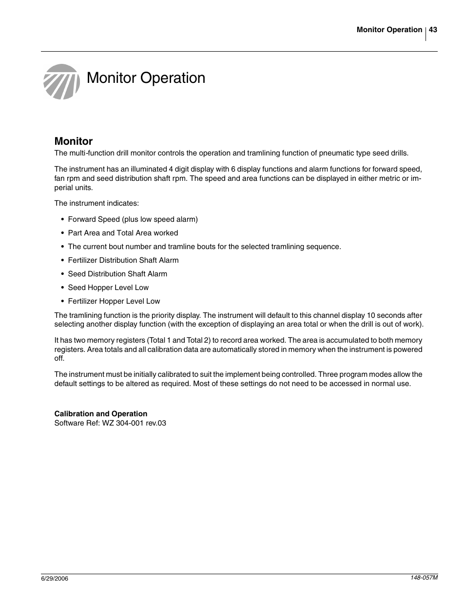 Monitor operation, Monitor | Great Plains V-300F Operator Manual User Manual | Page 45 / 84