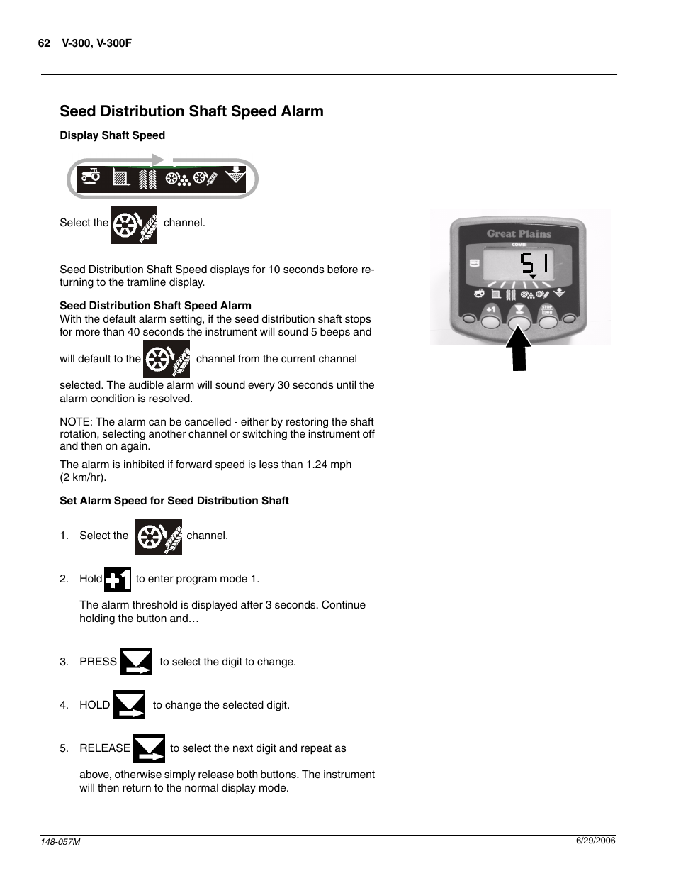 Seed distribution shaft speed alarm | Great Plains V-300F Operator Manual User Manual | Page 64 / 84