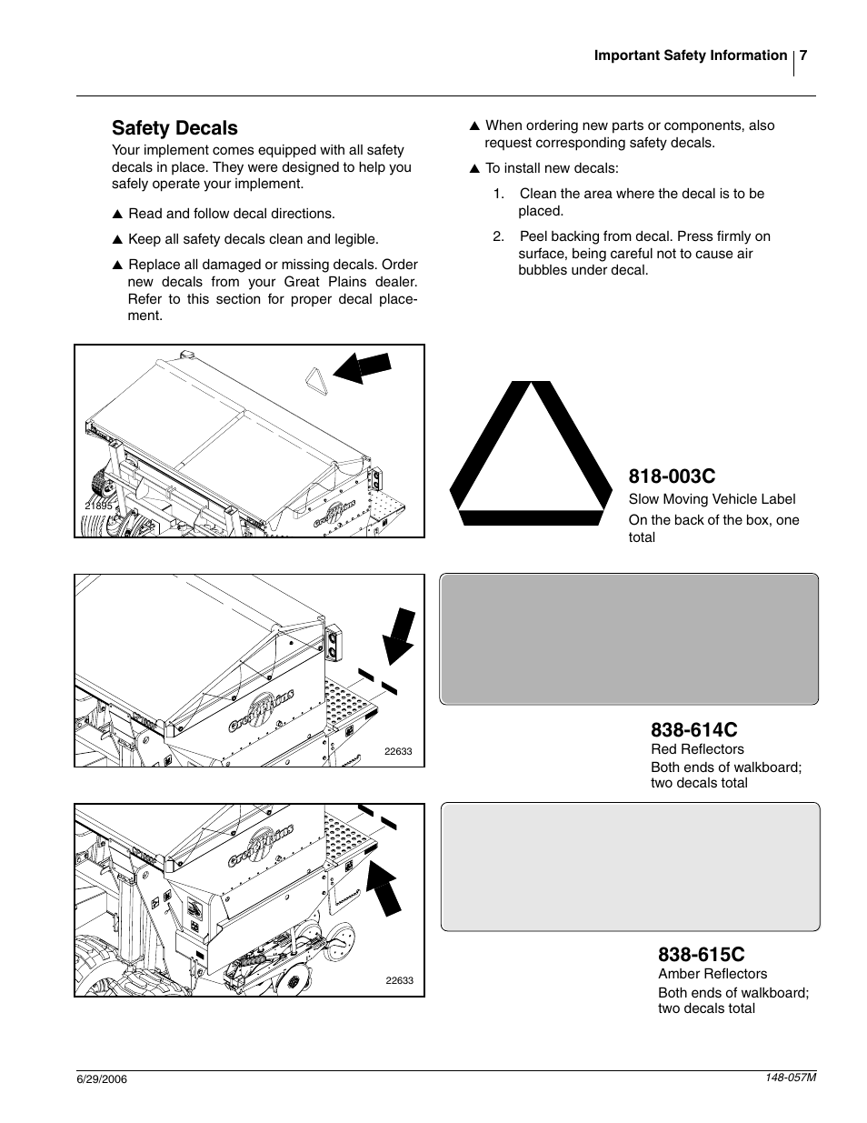 Safety decals, 614c, 615c | 003c | Great Plains V-300F Operator Manual User Manual | Page 9 / 84