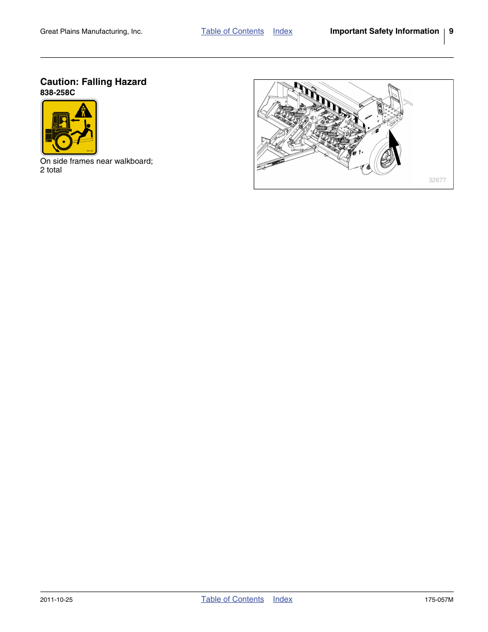 Caution: falling hazard, 258c | Great Plains 800 Operator Manual User Manual | Page 13 / 70